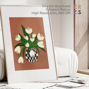 Impresión artística de tulipanes en un jarrón para amantes de las flores Arte mural Tulipanes en jarrón a cuadros Arte Flor Tulipanes Impresión artística Le Fleur Arte digital Flor retro