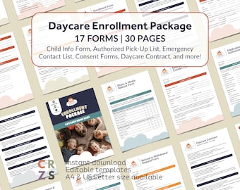 Daycare Enrollment Forms, Daycare Contract, Editable Childcare Registration Forms, Childcare Forms, Daycare Paperwork, Daycare Starter Kit