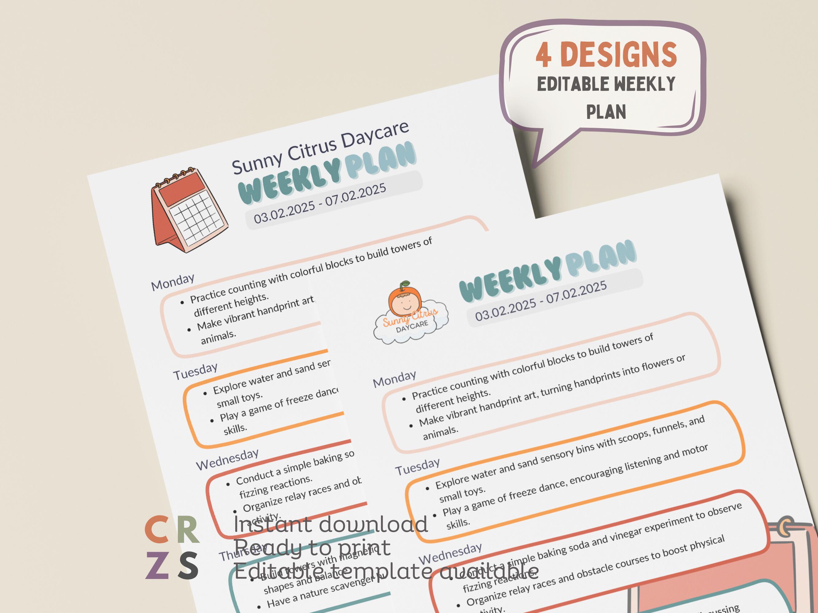 Editable Kindergarten Weekly Plan, Daycare Weekly Schedule, Weekly Schedule for Preschool, Parents Information Board, Daycare Routine Board