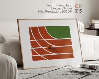 Running Track Poster for Runner Art Print Running in Track Wall Art Sport Illustration Athlete Gallery Wall Woman Running Art Printable