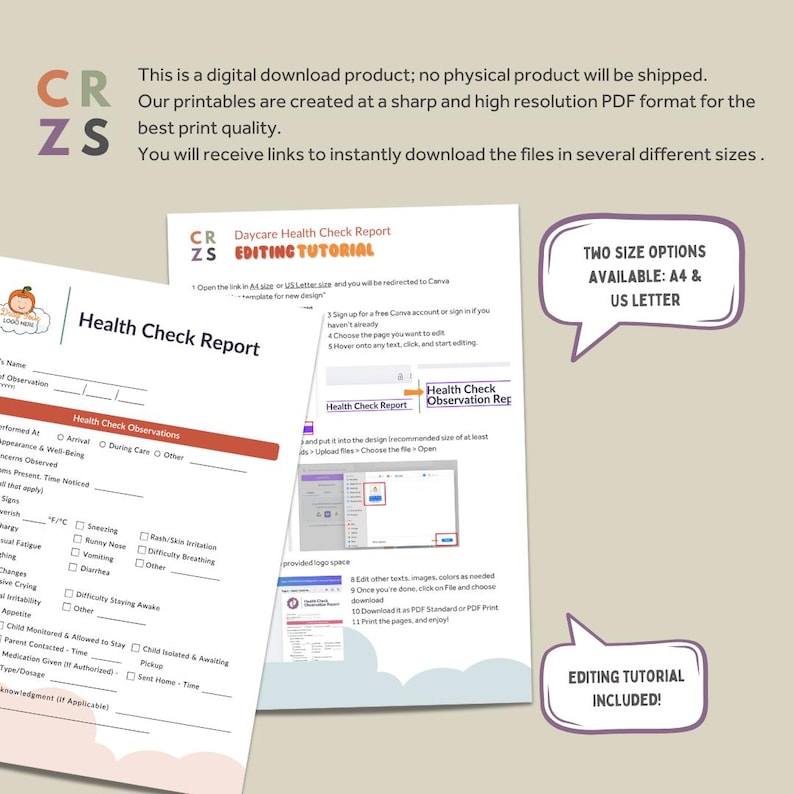 Editable Daycare Health Check Report, Daily Health Check for Childcare ...