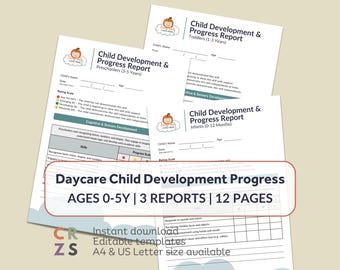 Daycare Development Progress Report, Assessment Forms for Infants, Toddlers, Preschools, Developmental Milestone for Childcare, Daycare Form