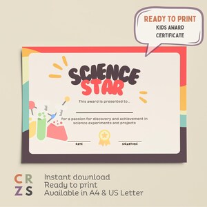 Science Award Urkunde für Kinder Klassenzimmer Urkunde Studenten Award für Jahresendpreis Printable Kids Diploma Intelligenz Award