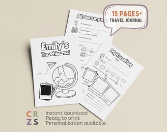 Kids Travel Journal, Personalized Travel Journal, Kids Travel Diary, Printable Travel Activity, Vacation Journal for Kids Doodle Journal