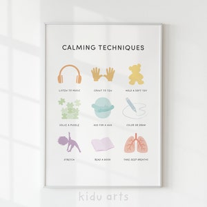Cartazes de técnicas calmantes, impressão de arte de parede infantil, gráfico de estratégias calmantes, decoração de sala de aula, canto calmo, educacional, DOWNLOAD DIGITAL