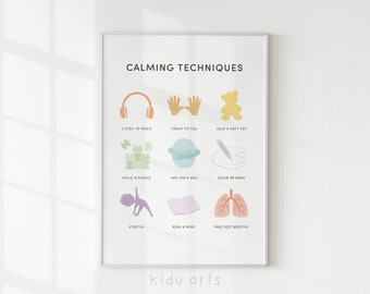 Calming Techniques Posters, Kids Wall Art Print, Calming Strategies Chart, Classroom Decor, Calm Corner, Educational, DIGITAL DOWNLOAD