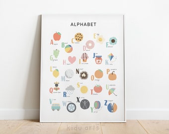 Alphabet Poster, Beginning Sounds ABC, Montessori Classroom Decor, Homeschool Material, Kids Printable Wall Art, Rainbow Educational Print