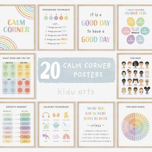 20 Ensemble d’affiches Calm Corner, Stratégies apaisantes, Impressions d’art mural pour enfants, Décor de classe de conseiller, Imprimable éducatif, TÉLÉCHARGEMENT NUMÉRIQUE