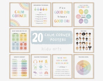 20 Calm Corner Poster Set, Calming Down Strategies, Kids Wall Art Prints, Counselor Classroom Decor, Educational Printable, DIGITAL DOWNLOAD