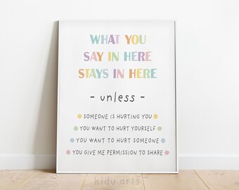 What You Say In Here Stays In Here Poster, Therapy Office Wall Art, Counselor Office Decor, Confidentiality Print, Psychology Gift Printable