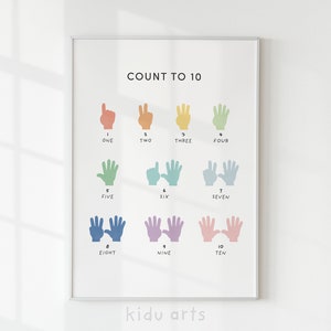 Póster de contar hasta 10, impresión de números, arte de pared para niños, decoración de escuela en el hogar arcoíris, aula Montessori, aprendizaje para niños pequeños del 1 al 10, DESCARGA DIGITAL