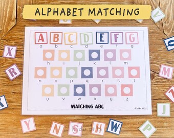 Alphabet passende Aktivität, ABC Lernarbeitsblatt, Großbuchstaben Kleinbuchstaben Erkennung, Kinder beschäftigt Buchseite, Homeschool Vorschule druckbare,