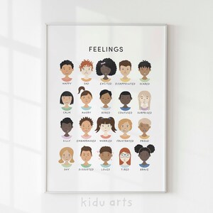 Cartel de sentimientos, gráfico de emociones del arco iris, decoración de la escuela en el hogar Montessori, aprendizaje para niños pequeños, arte educativo imprimible, regalos impresos para niños