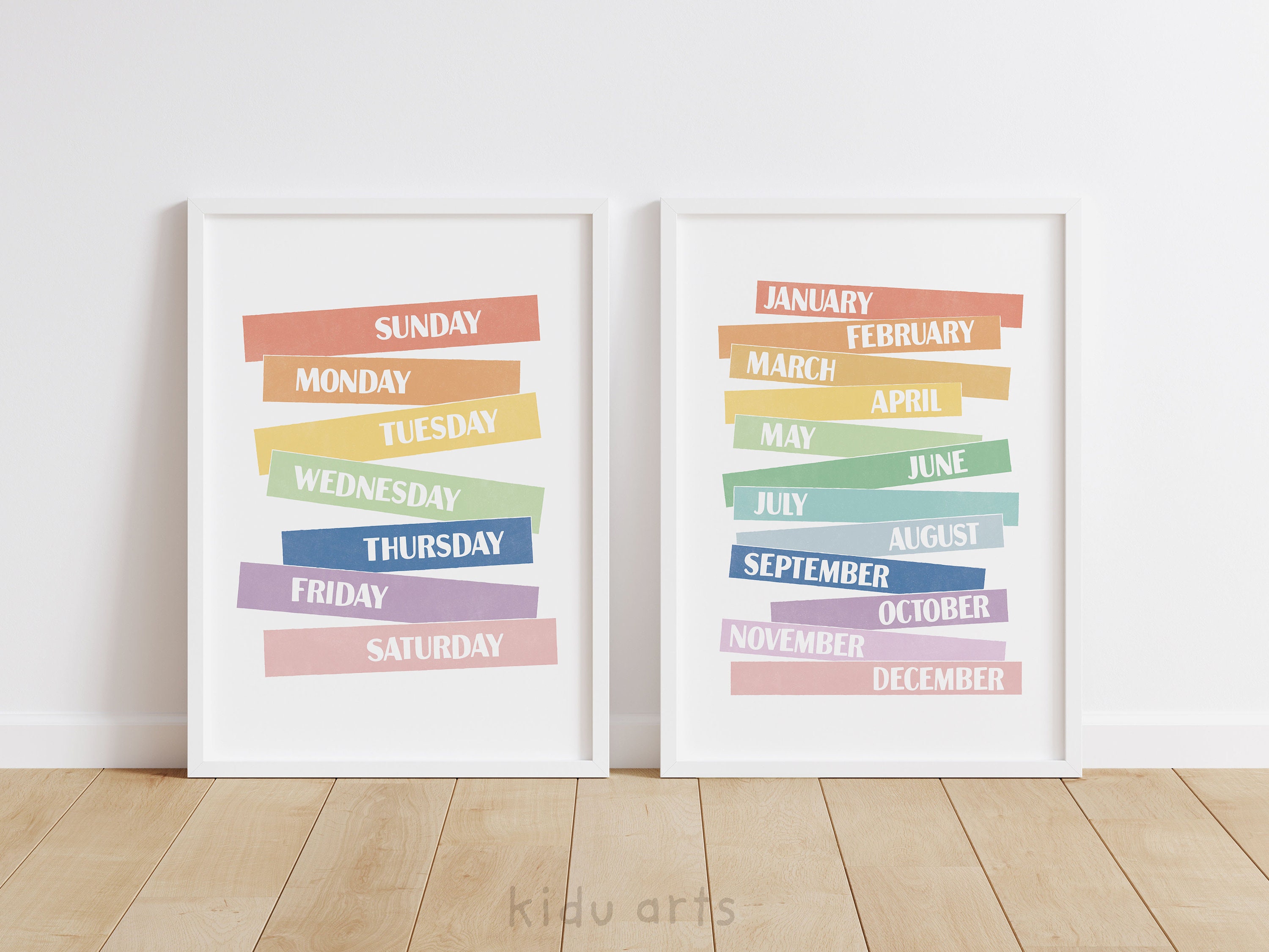 Days + Months Poster Combo Set, Rainbow Educational Prints, Homeschool ...