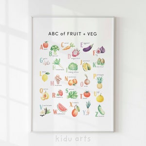 Alphabet Poster, Fruits + Vegetables ABC Print, Kids Wall Art, Classroom Decor, Educational Printable, Toddler Learning, DIGITAL DOWNLOAD
