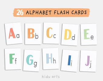 Alphabet Flash Cards, A-Z Educational Cards, Learning ABC Flashcard, Rainbow Alphabet Printable Cards, Homeschool Material, DIGITAL DOWNLOAD