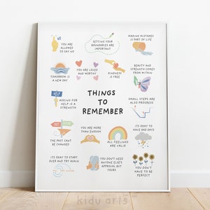 Things to Remember Poster, Wall Art Printable, Therapy Office Decor, School Counselor, Mental Health Print, Anxiety Relief, DIGITAL DOWNLOAD