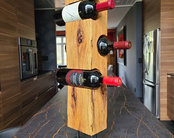 Exquisite Wormy Barn Beam Wine Holder with Metal Base