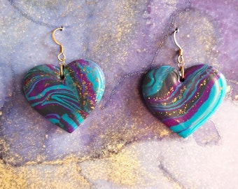 Polymer Clay Heart Earrings Clip On Option Available / Polymer Clay Jewelry / Colorful Hearts