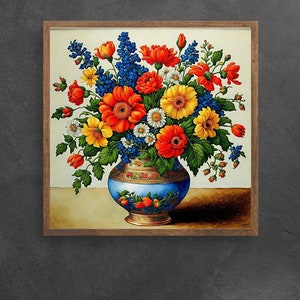 Rustic Floral Wall Art Flowers Bouquet Painting Farmhouse Home Décor Retro Flowers Print Digital Download Cottagecore Flowers Aesthetic Art