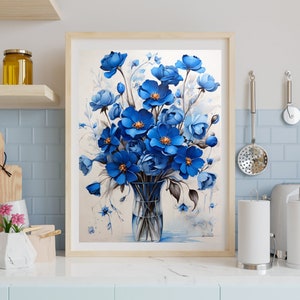 Blue Flowers Wall Décor Rustic Botanical Wall Art Wild Flower Blue Floral Print Digital Download Cottagecore Farmhouse Home Décor Art Gift