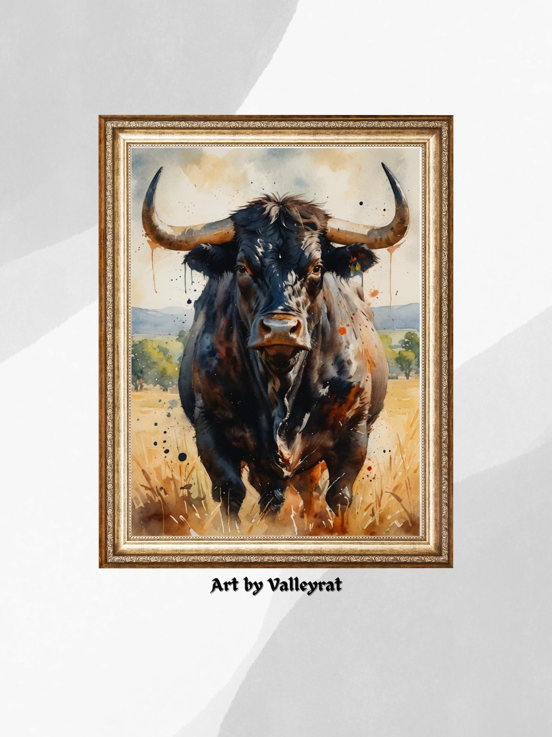 Rustic Bull Watercolor Painting: Texas Farmhouse Wall Art (digital ...