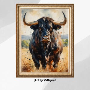 Rodeo Bull Watercolor Painting Rustic Texas Farmhouse Décor Bullfighting Wall Décor Cowboy Wall Art Printable Bull Art Southwest Art Print