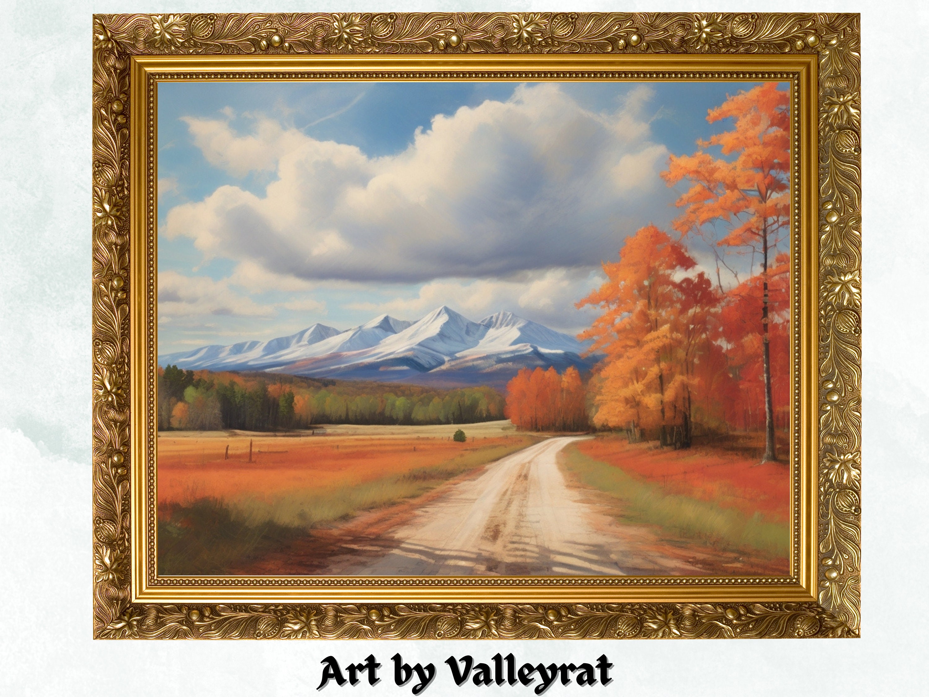 Vintage Fall Landscape Painting Wall Art Print Moody Autumn Print ...