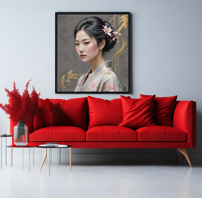 Japanese Girl Portrait Asian Printable Wall Art Oriental Beauty Digital ...