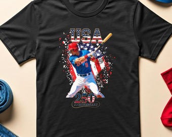 Camiseta de béisbol, camiseta del 250 aniversario de American Baseball Batter USA, camiseta patriótica con bandera estadounidense