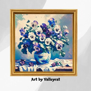 Blue Floral Wall Art Flower Bouquet Painting Farmhouse Home Décor Retro Print Digital Download Cottagecore Flowers Aesthetic Vintage Gift