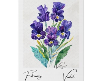 Birth Flower Violet Print Wall Art Birthday Gift Minimalist Floral Watercolor Home Decor Wedding Gift for Couple Unique Mothers Day Gift