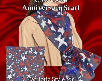 Bufanda patriótica para mujer con estrellas rojas, blancas y azules, accesorio estadounidense del 250.º aniversario del 4 de julio