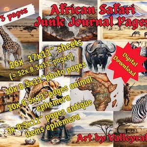 African Safari Junk Journal Vintage African Savannah Wildlife Digital Download Scrapbook Printable Pages Ephemera Old Africa Photo Images