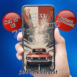 iPhone Android Wallpaper Bundle Lockscreen Mobile Phone Trendy Vintage Retro Muscle Car Classic Car Digital Wallpaper for Men Fathers Day