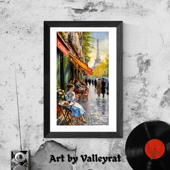 Monet Style Paris Cafe Painting: Vintage French Cityscape Art