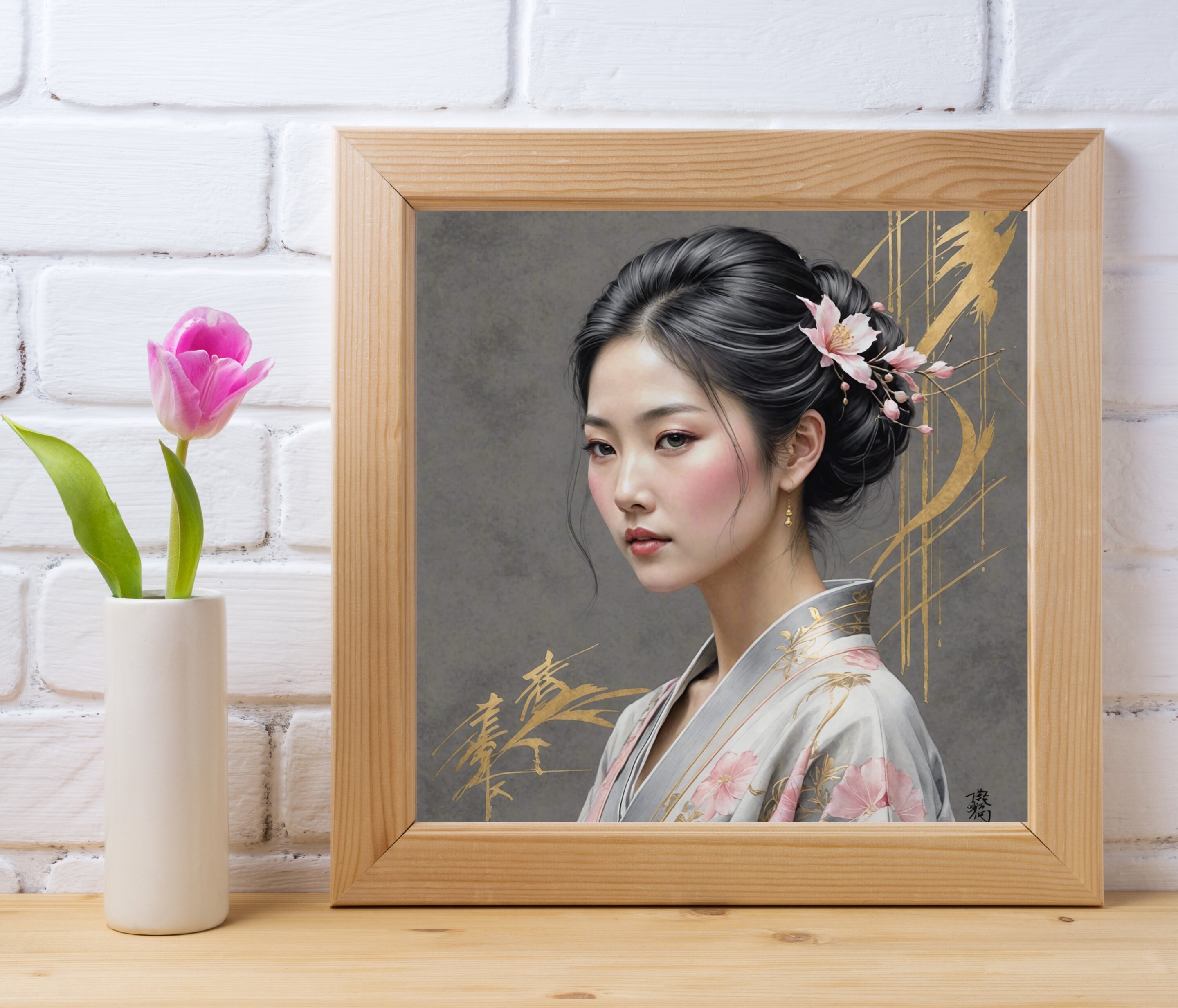 Japanese Girl Portrait Asian Printable Wall Art Oriental Beauty Digital ...