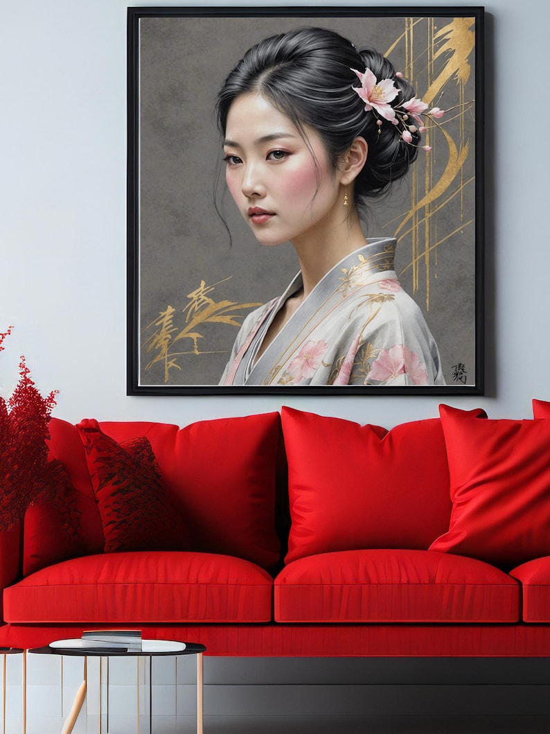 Japanese Girl Portrait Asian Printable Wall Art Oriental Beauty Digital ...