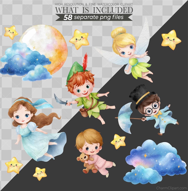 peter pan clipart, fairy png, tinkerbell art, fantasy clipart, magical png, cute fairies, wonderland style, enchanted png, fairy house, kids party art, peter pan bundle, fairy tale png, forest clipart
