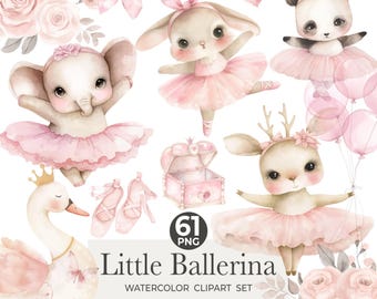Ballerina Watercolor Clipart: Swan Lake, Floral Bouquets (PNG Digital Download)