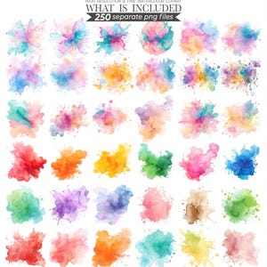 Watercolor splash illustration featuring vibrant, abstract splashes of color in shades of blue, pink, and yellow. Perfect for creative designs, digital art projects, or adding a bold, artistic touch to invitations, posters, and stationery.
