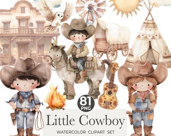Cute Cowboy Clipart, Baby Cowboy PNG, Wild West Clipart, Baby Western Clipart, Desert Clipart, Saloon, Cactus PNG, Saddle Clipart