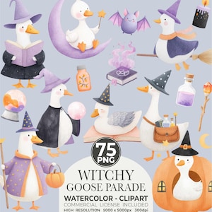 Witchy Goose Halloween Clipart Set: Pastel Costume Parade (PNG Files, Digital Download