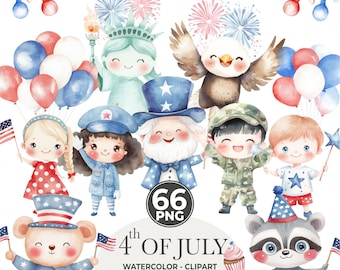 4th of July Clipart Bundle: Patriotic USA PNG (Commercial Use)