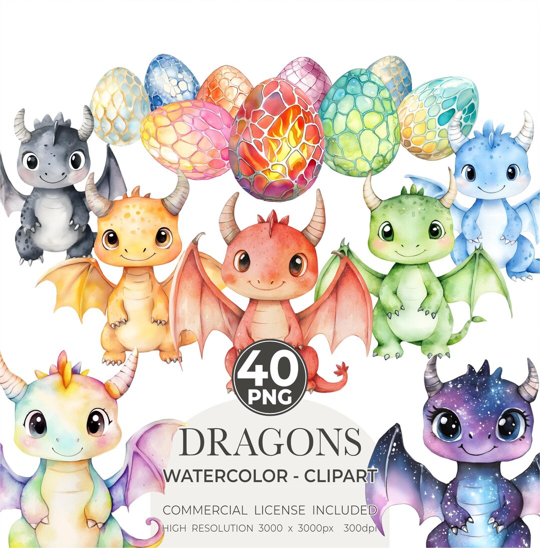 Watercolor Baby Dragon Clipart Bundle: Pastel Nursery Art (PNG, Instant ...