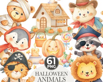 Halloween Tiere Clipart, süßes Halloween Png, Waldtier Clipart, Gruselige Clipart, Herbst Clipart, Tierkostüme, kommerzielle Nutzung