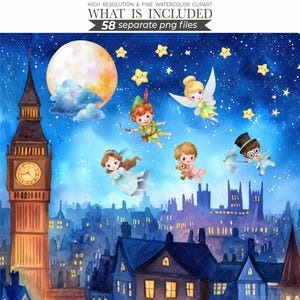 peter pan clipart, fairy png, tinkerbell art, fantasy clipart, magical png, cute fairies, wonderland style, enchanted png, fairy house, kids party art, peter pan bundle, fairy tale png, forest clipart