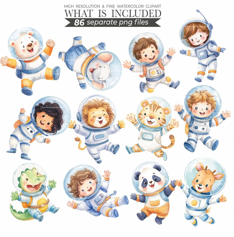 Cute Astronaut Watercolor Clipart – Space PNG Set (digital Download) - Etsy