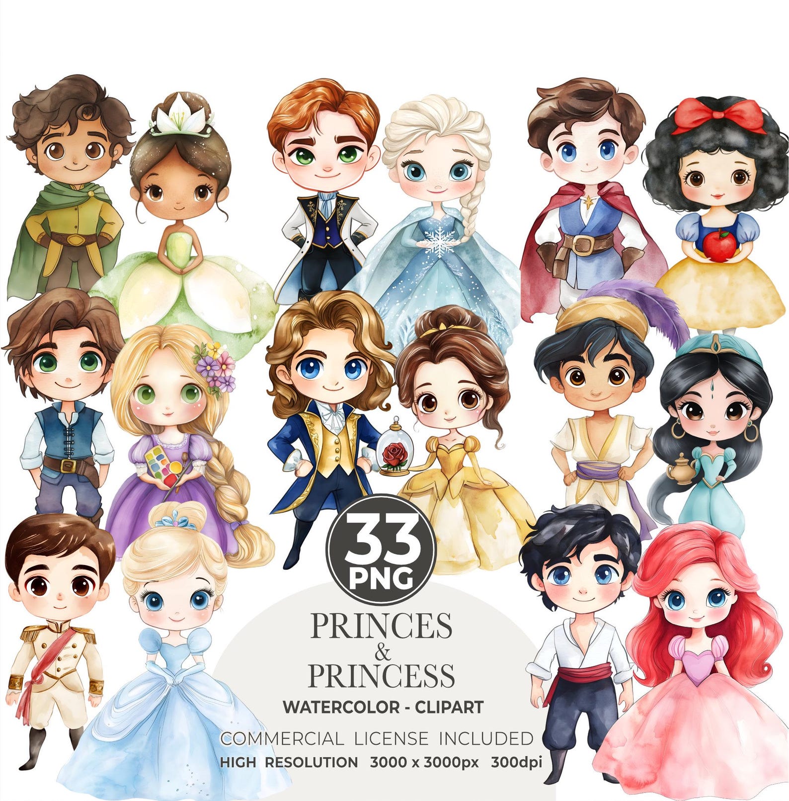 Princess & Prince Chibi Clipart Bundle: DIY Party Printables (PNG) - Etsy