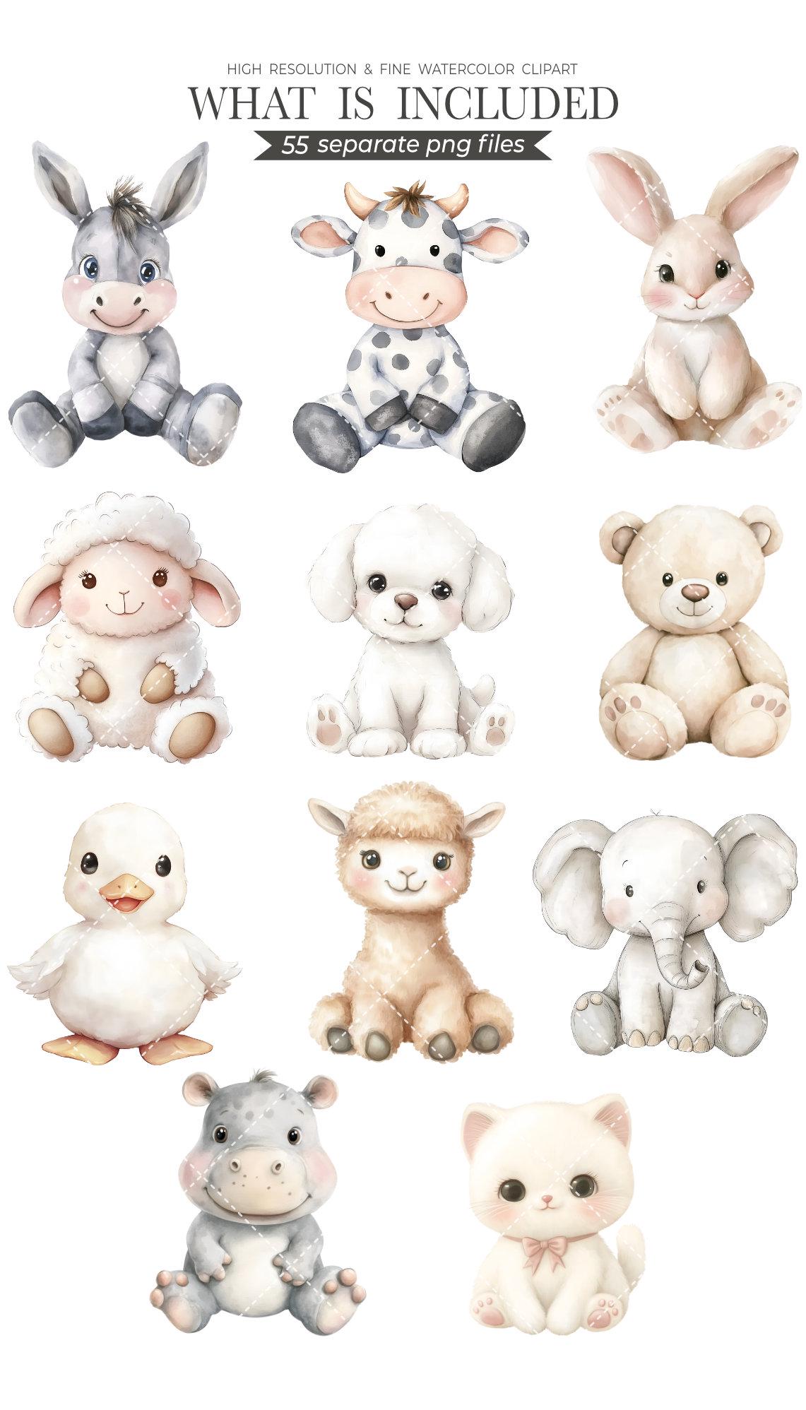 Watercolor Nursery Animal Clipart Bundle: Baby Shower PNG Graphics ...